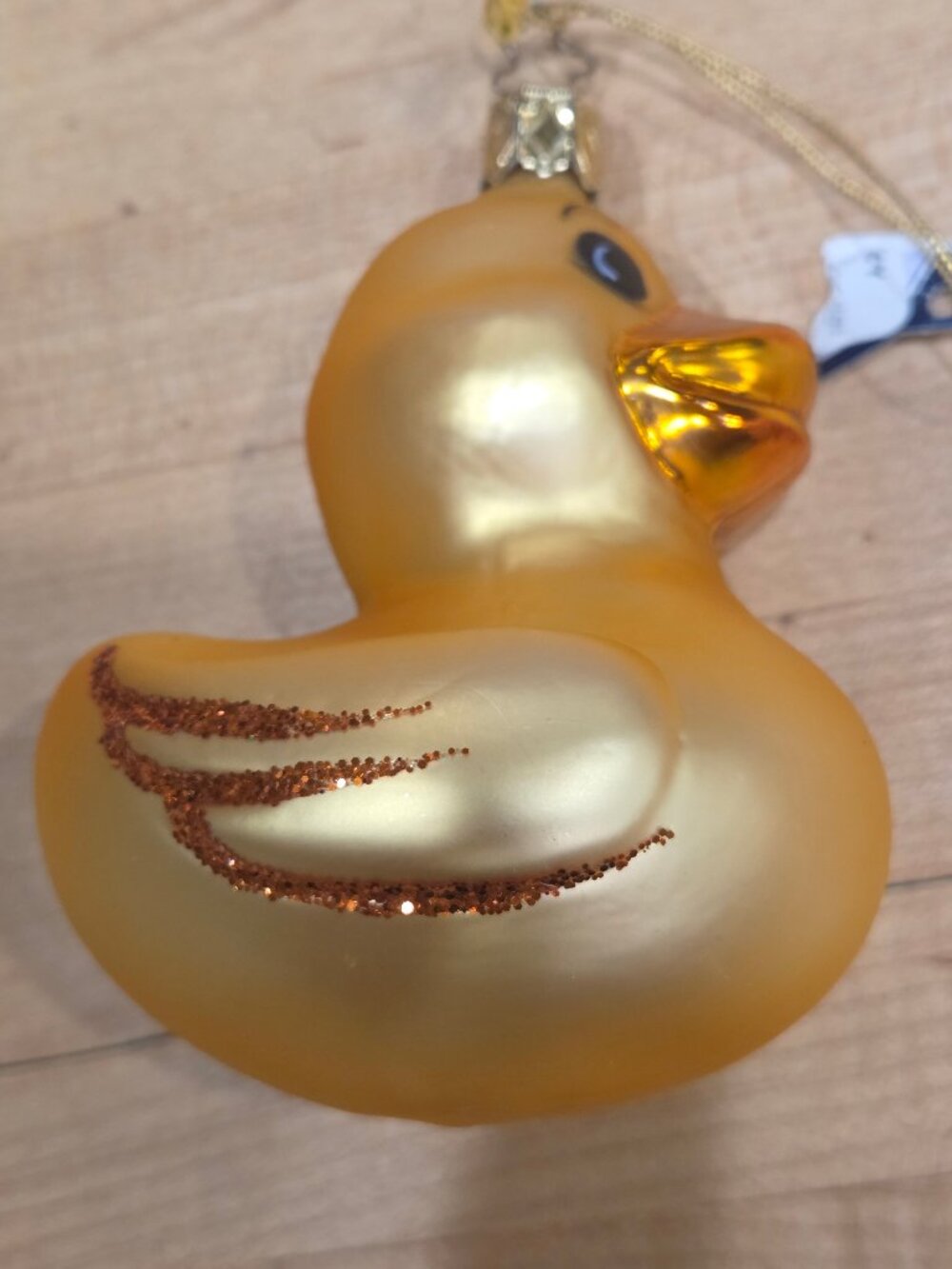 Vintage West Germany Yellow Rubber Ducky Blown Glass Christmas Ornament Glitter